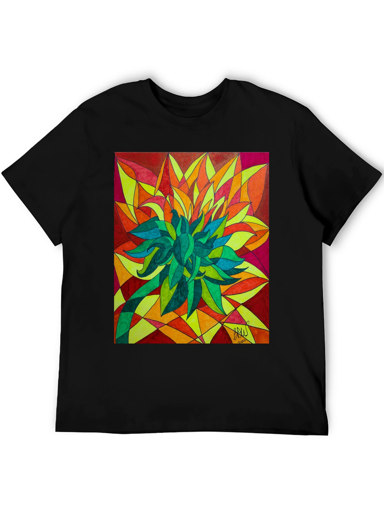 Abstract Flower Graphic Print Black T-Shirt
