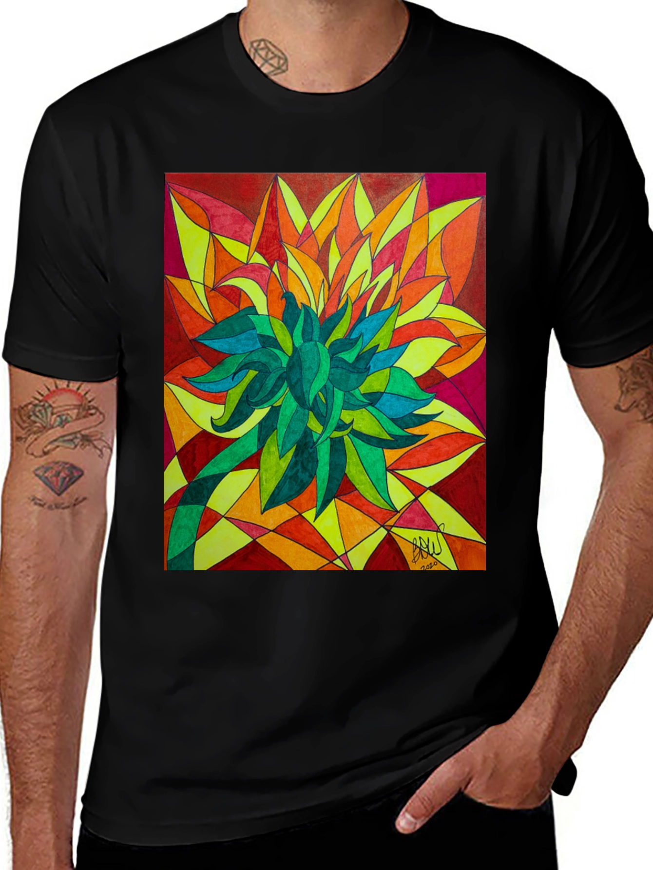 Abstract Flower Graphic Print Black T-Shirt