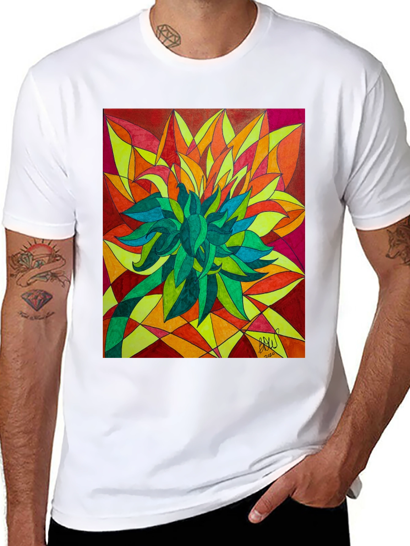 Abstract Flower Graphic Print Black T-Shirt