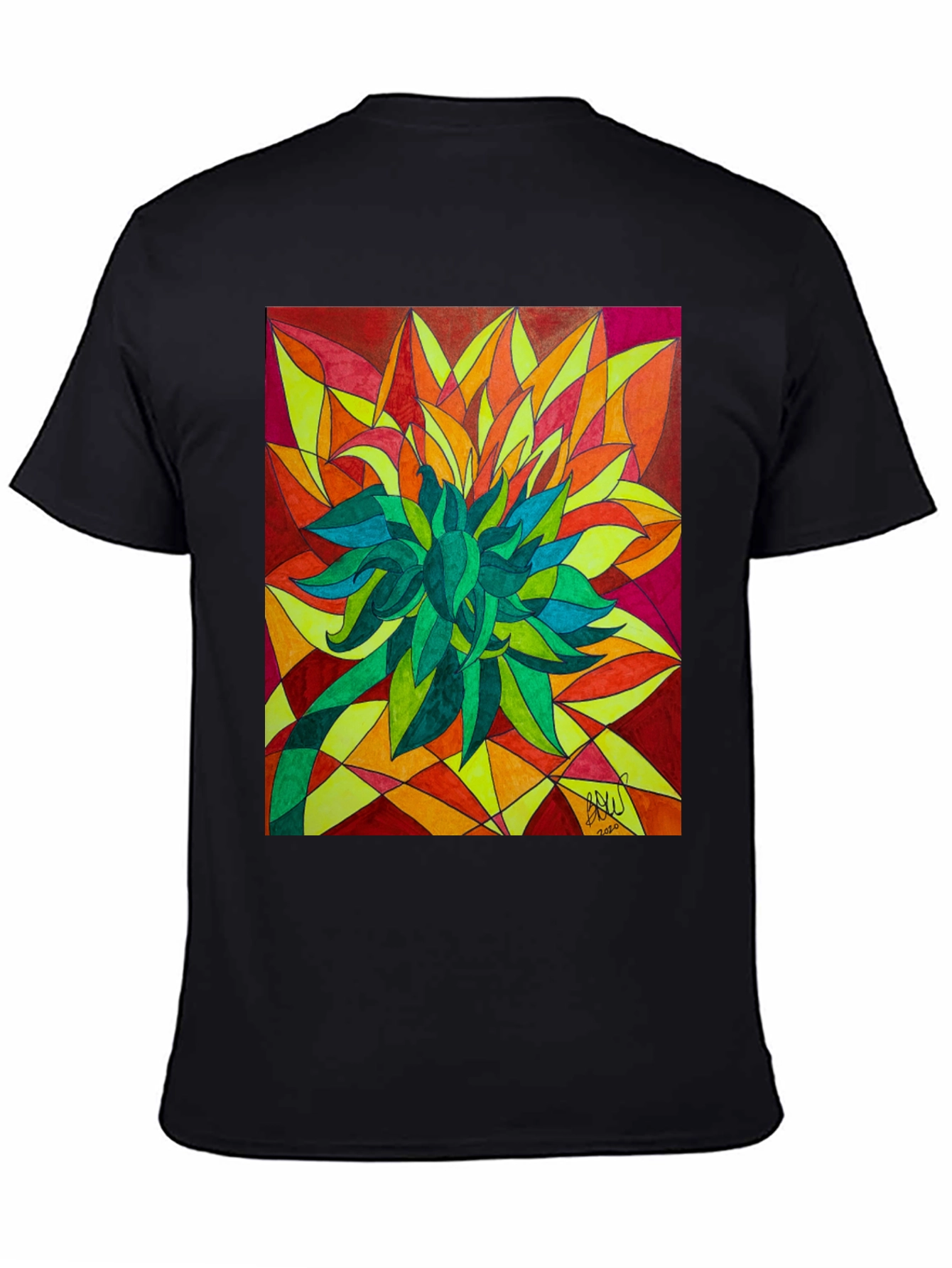 Abstract Flower Graphic Print Black T-Shirt