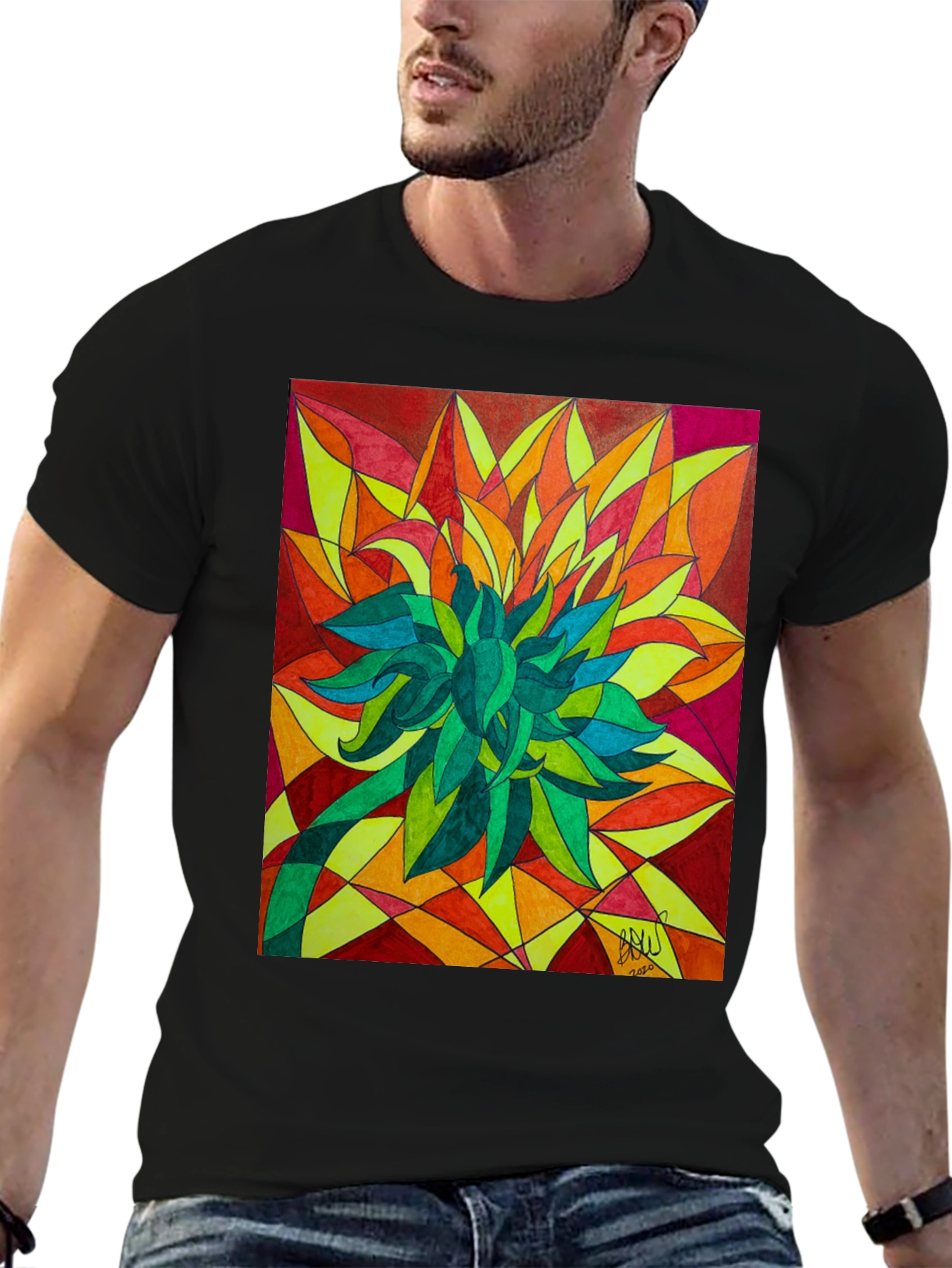 Abstract Flower Graphic Print Black T-Shirt