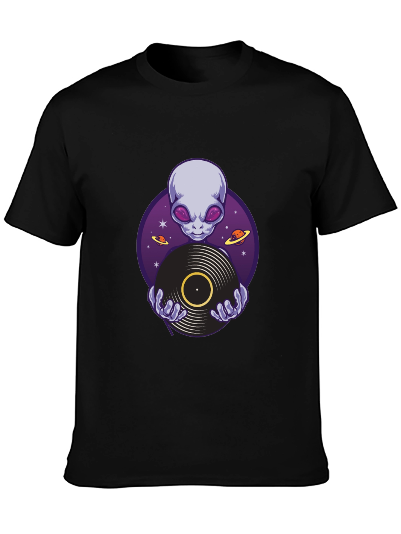 Alien DJ Graphic T-Shirt - Retro Vinyl Space Tee