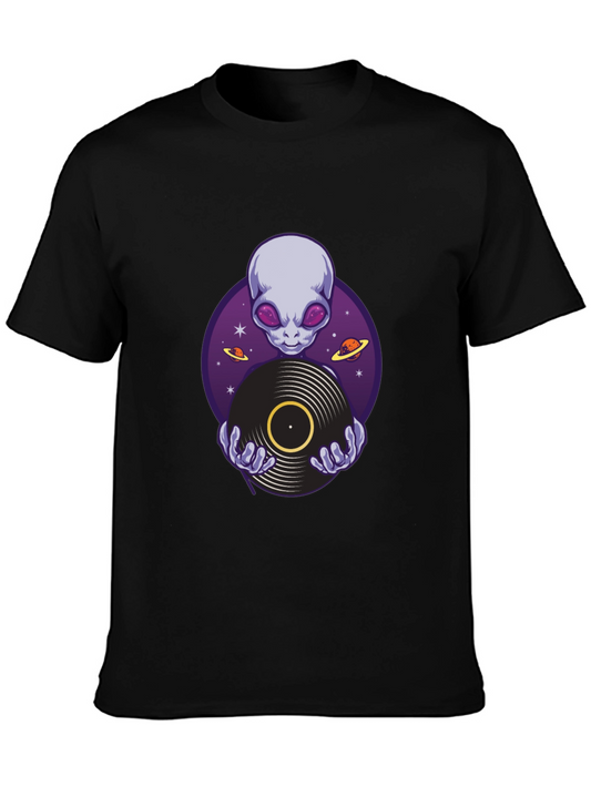 Alien DJ Graphic T-Shirt - Retro Vinyl Space Tee