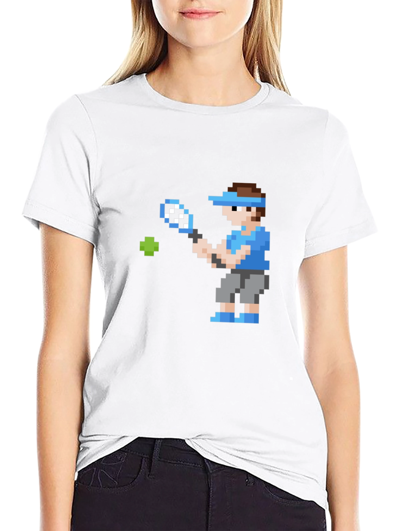 Pixel Tennis Player Graphic T-Shirt - Retro Gaming Style