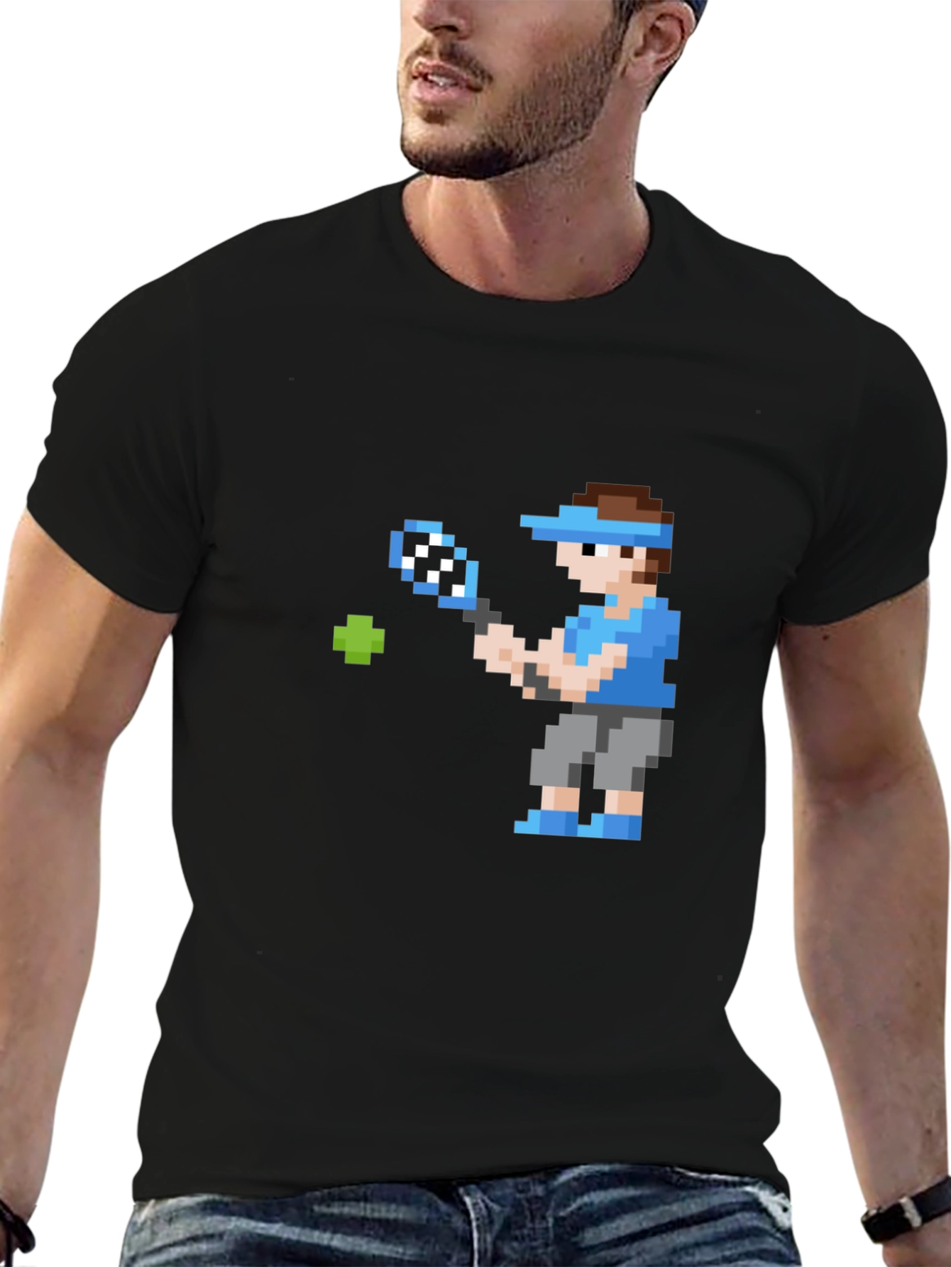 Pixel Tennis Player Graphic T-Shirt - Retro Gaming Style