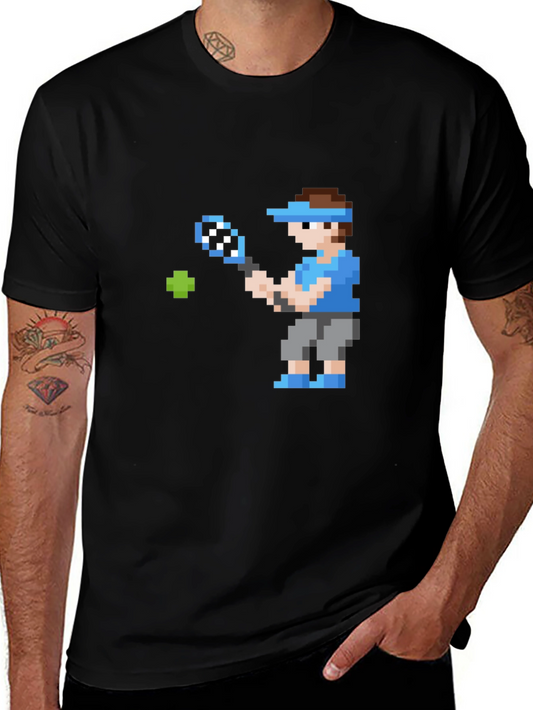 Pixel Tennis Player Graphic T-Shirt - Retro Gaming Style