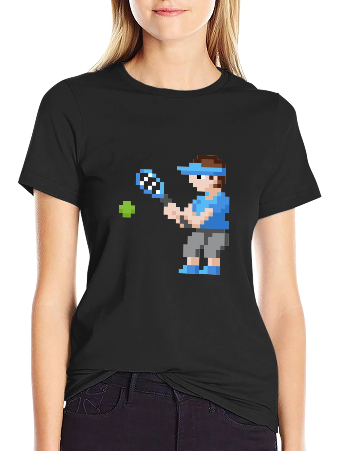 Pixel Tennis Player Graphic T-Shirt - Retro Gaming Style