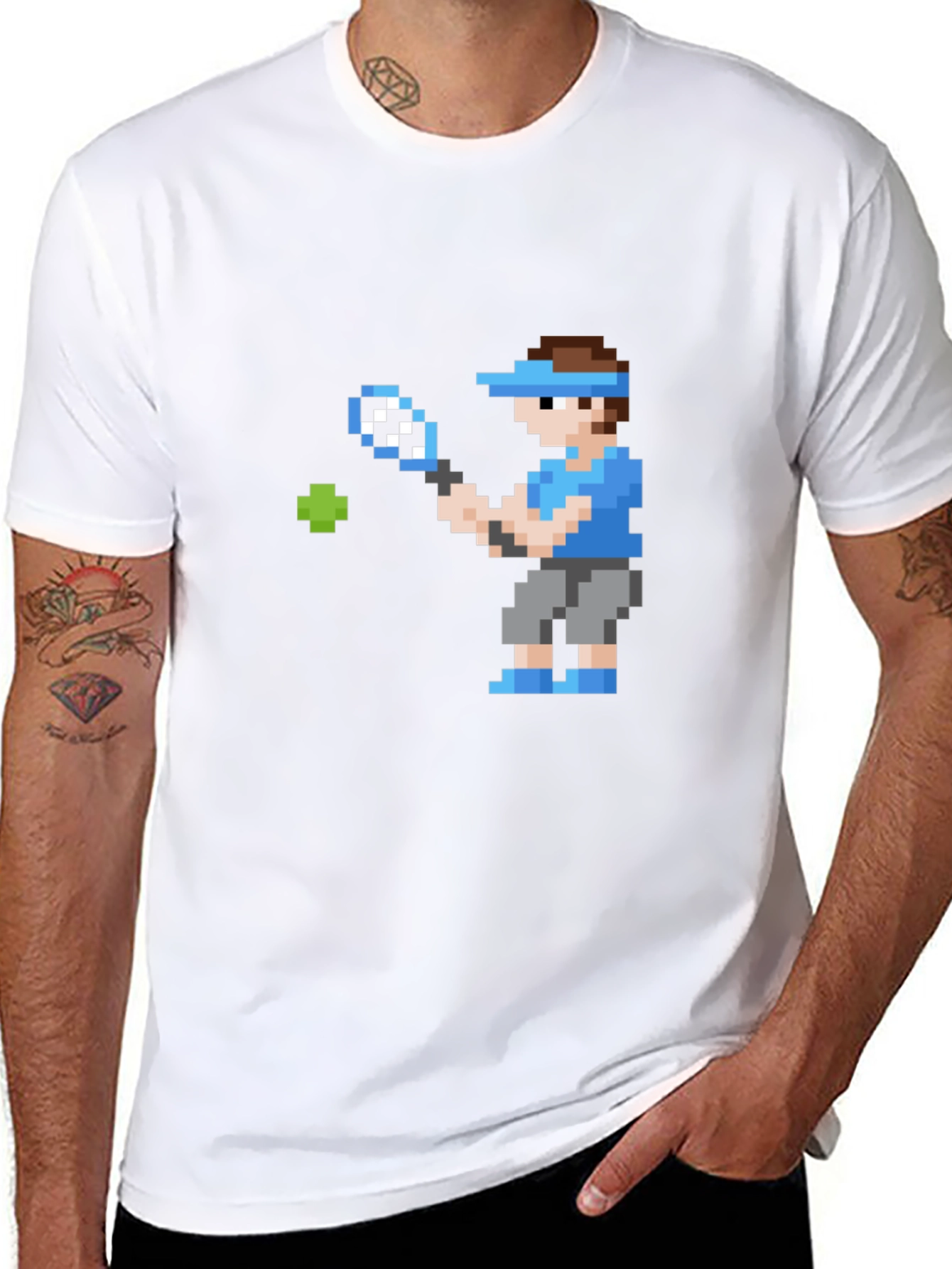 Pixel Tennis Player Graphic T-Shirt - Retro Gaming Style