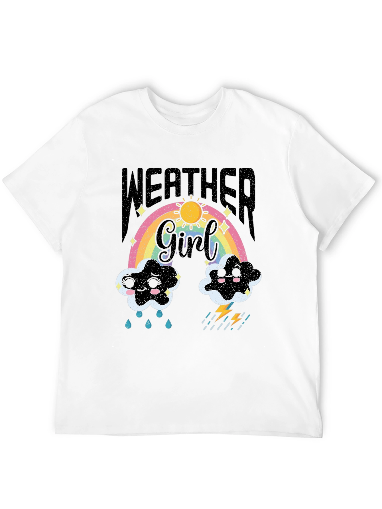 Weather Girl T-Shirt: Rainbow Sun Clouds and Lightning!