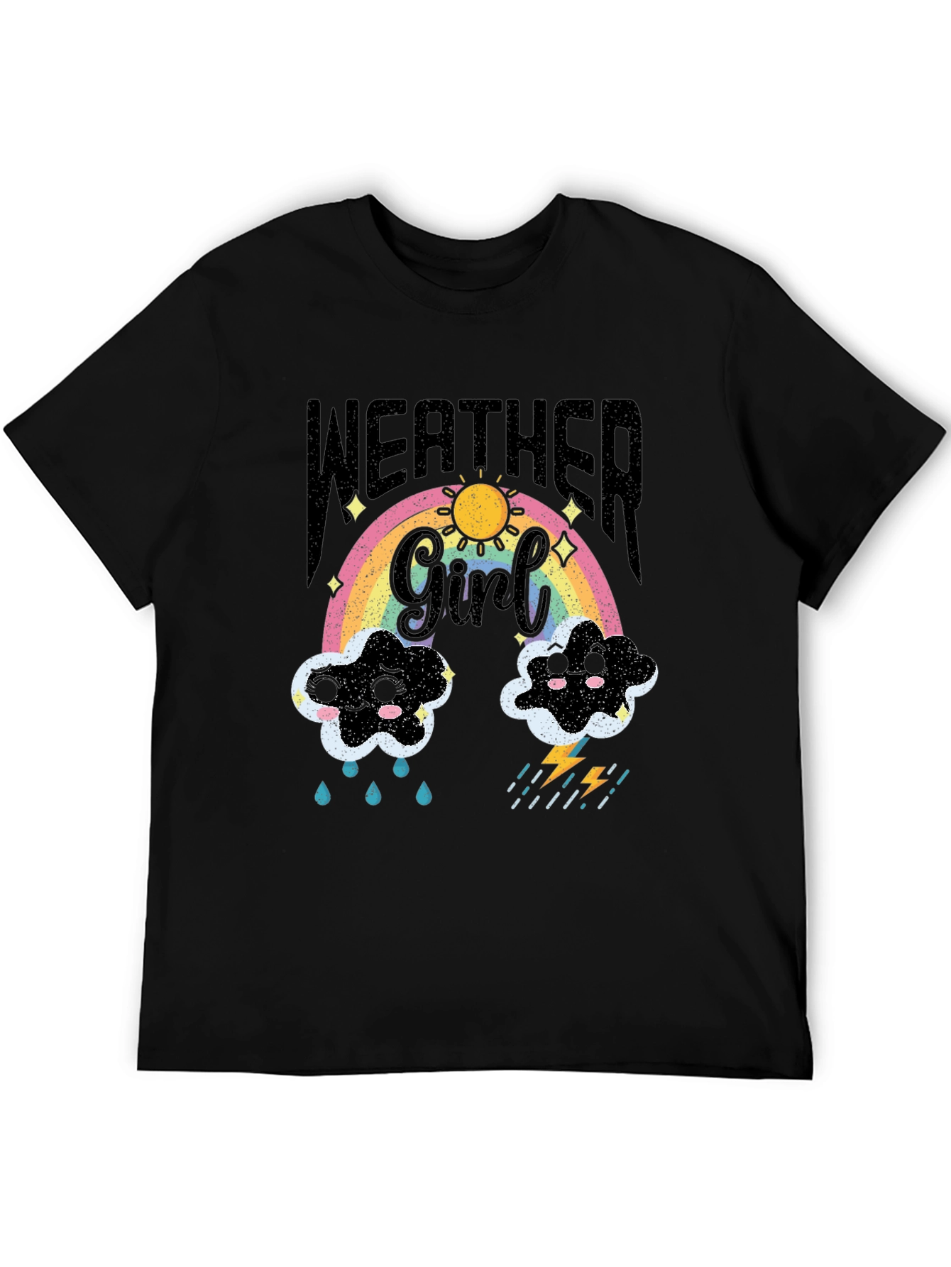 Weather Girl T-Shirt: Rainbow Sun Clouds and Lightning!
