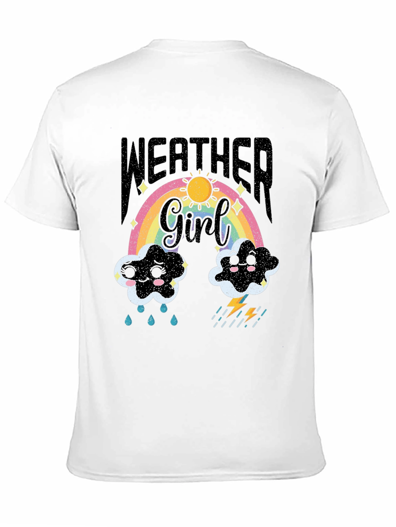 Weather Girl T-Shirt: Rainbow Sun Clouds and Lightning!