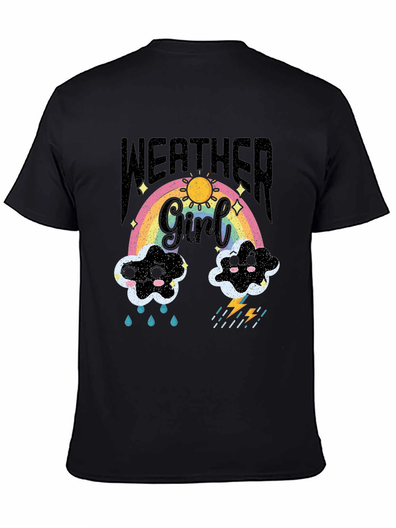 Weather Girl T-Shirt: Rainbow Sun Clouds and Lightning!