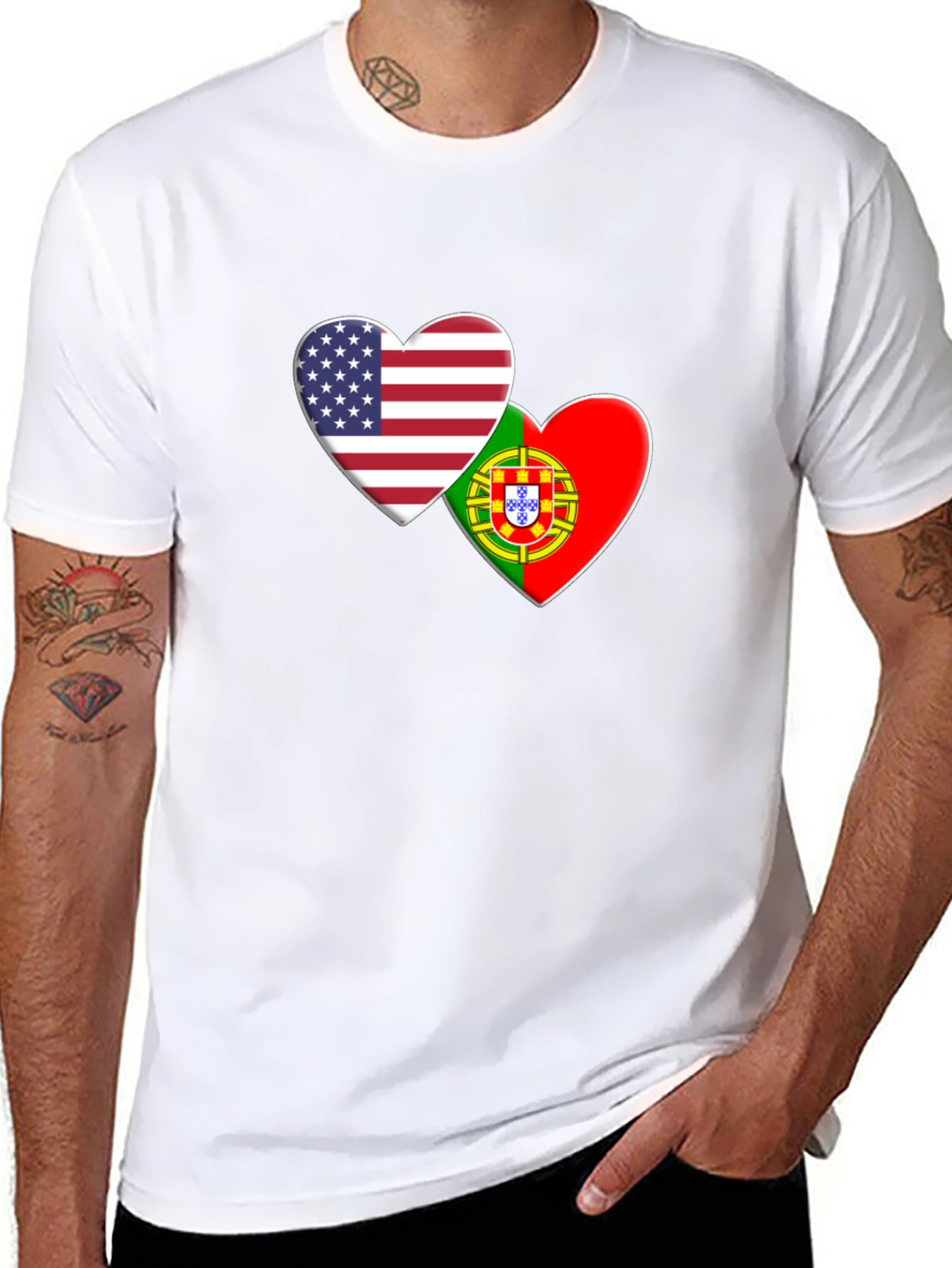 USA & Portugal Flag Heart T-Shirt