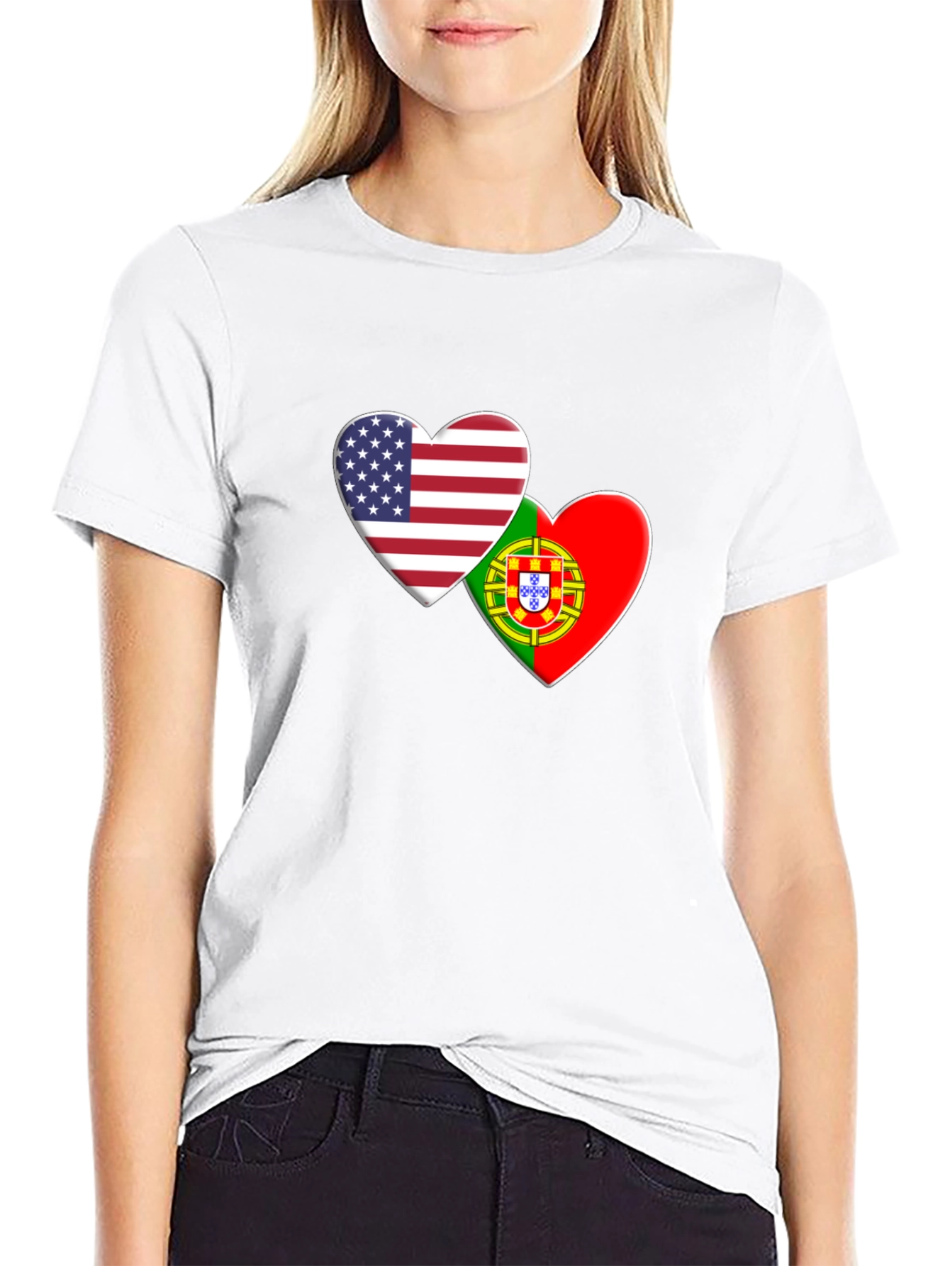 USA & Portugal Flag Heart T-Shirt