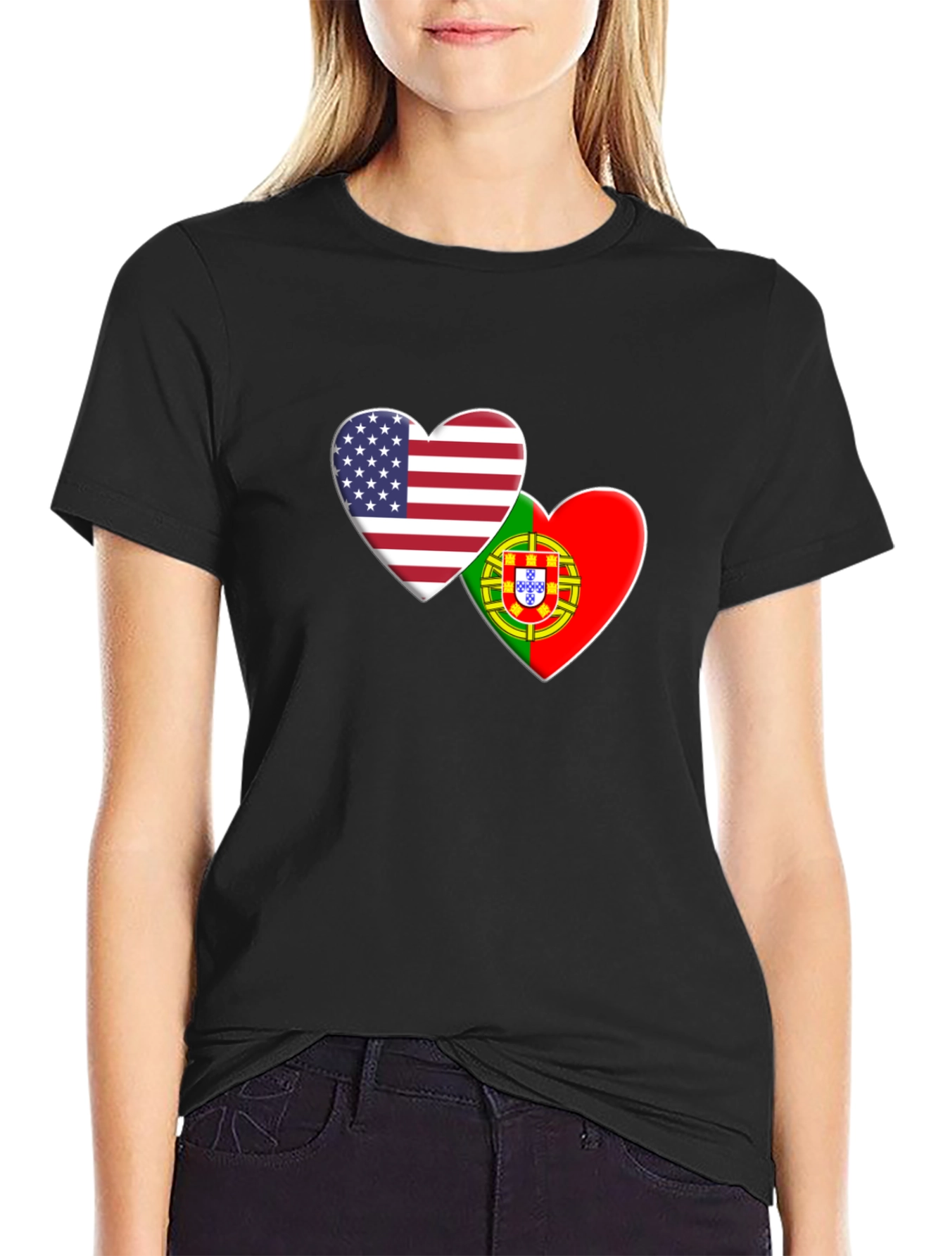 USA & Portugal Flag Heart T-Shirt