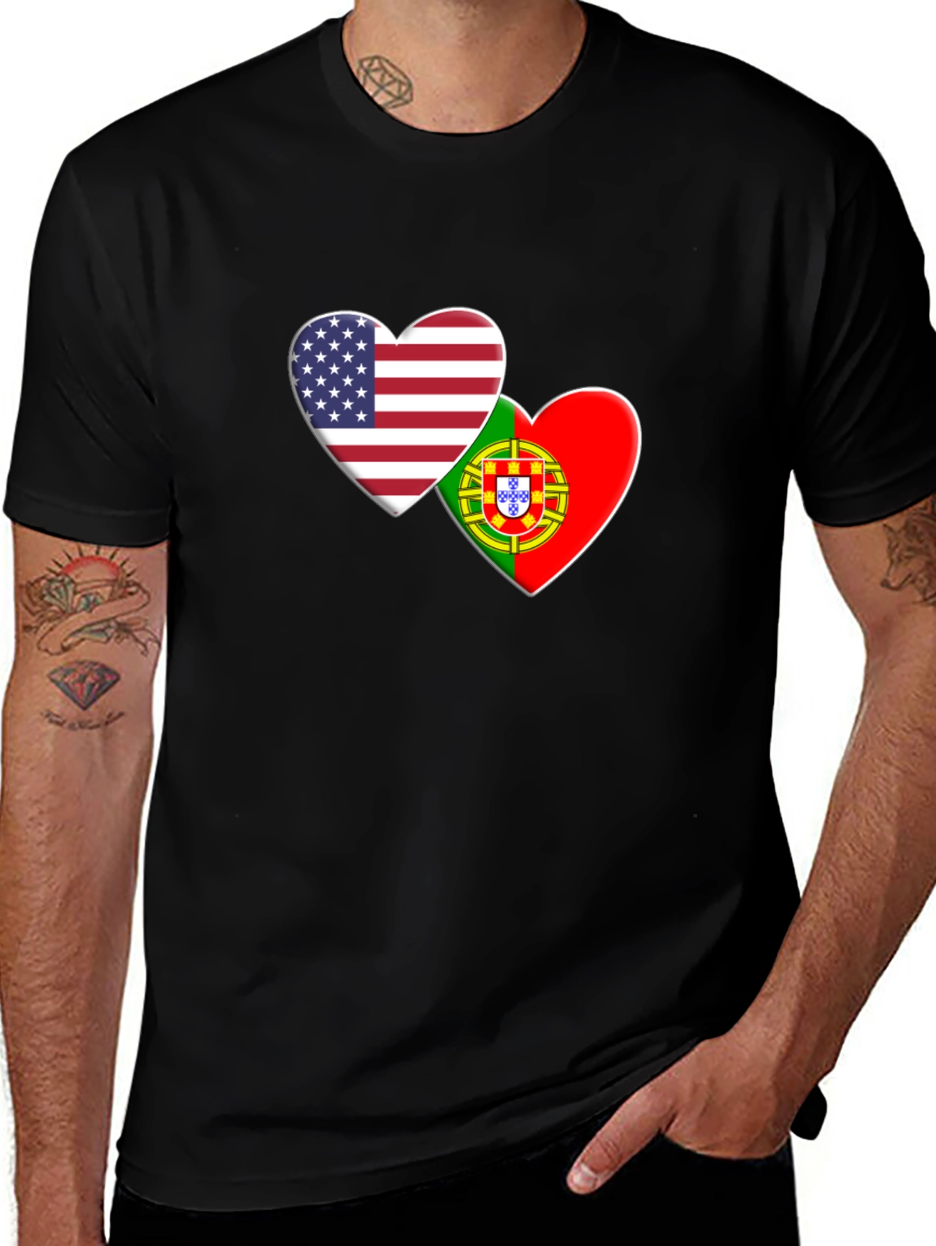 USA & Portugal Flag Heart T-Shirt