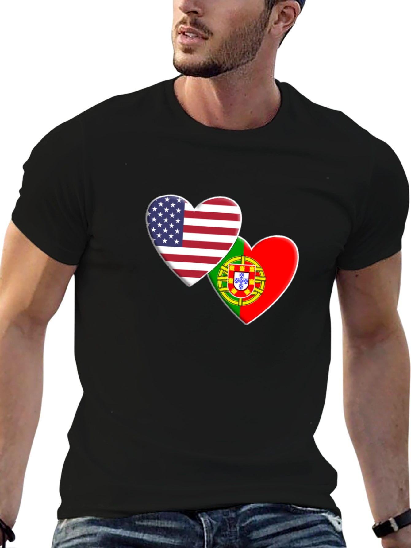 USA & Portugal Flag Heart T-Shirt