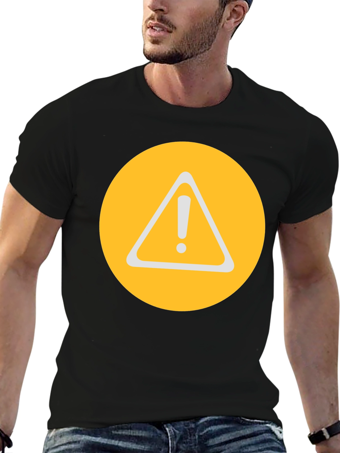 Warning Sign Graphic Tee - Round Yellow Alert T-Shirt