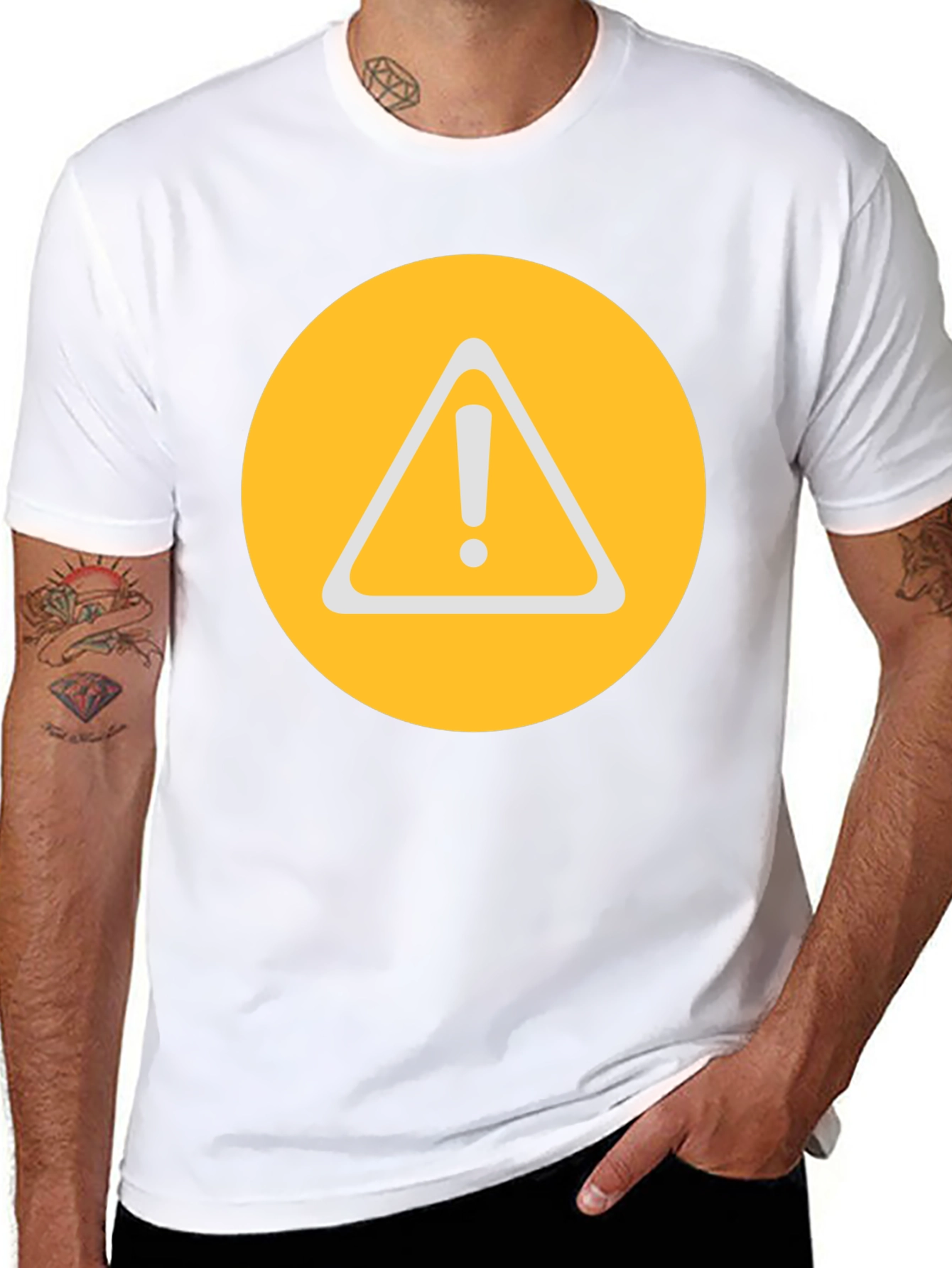 Warning Sign Graphic Tee - Round Yellow Alert T-Shirt