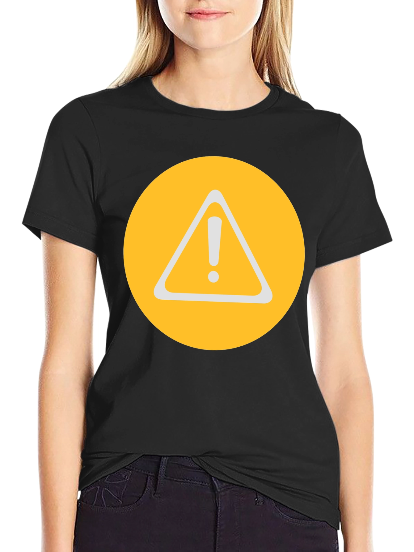 Warning Sign Graphic Tee - Round Yellow Alert T-Shirt