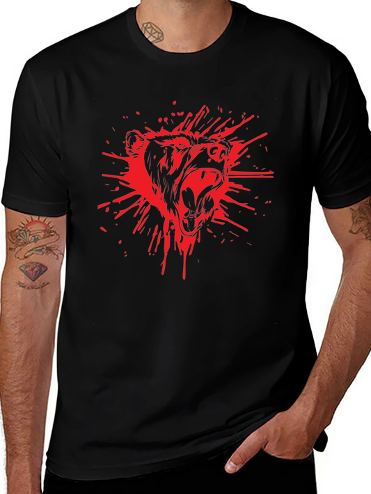 Mens Black T-Shirt with Red Bear Graphic