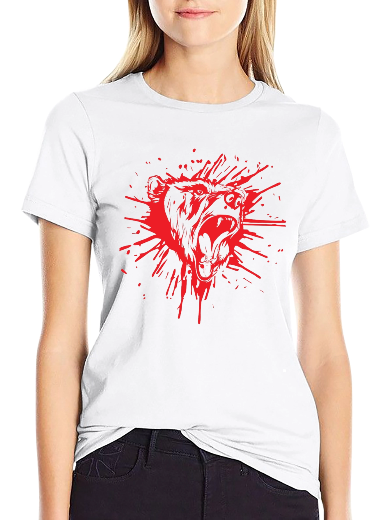 Mens Black T-Shirt with Red Bear Graphic