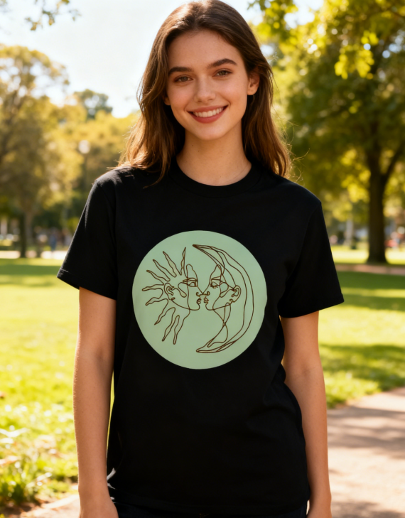 Ethereal Celestial Kiss T-Shirt with Green Circle Accent