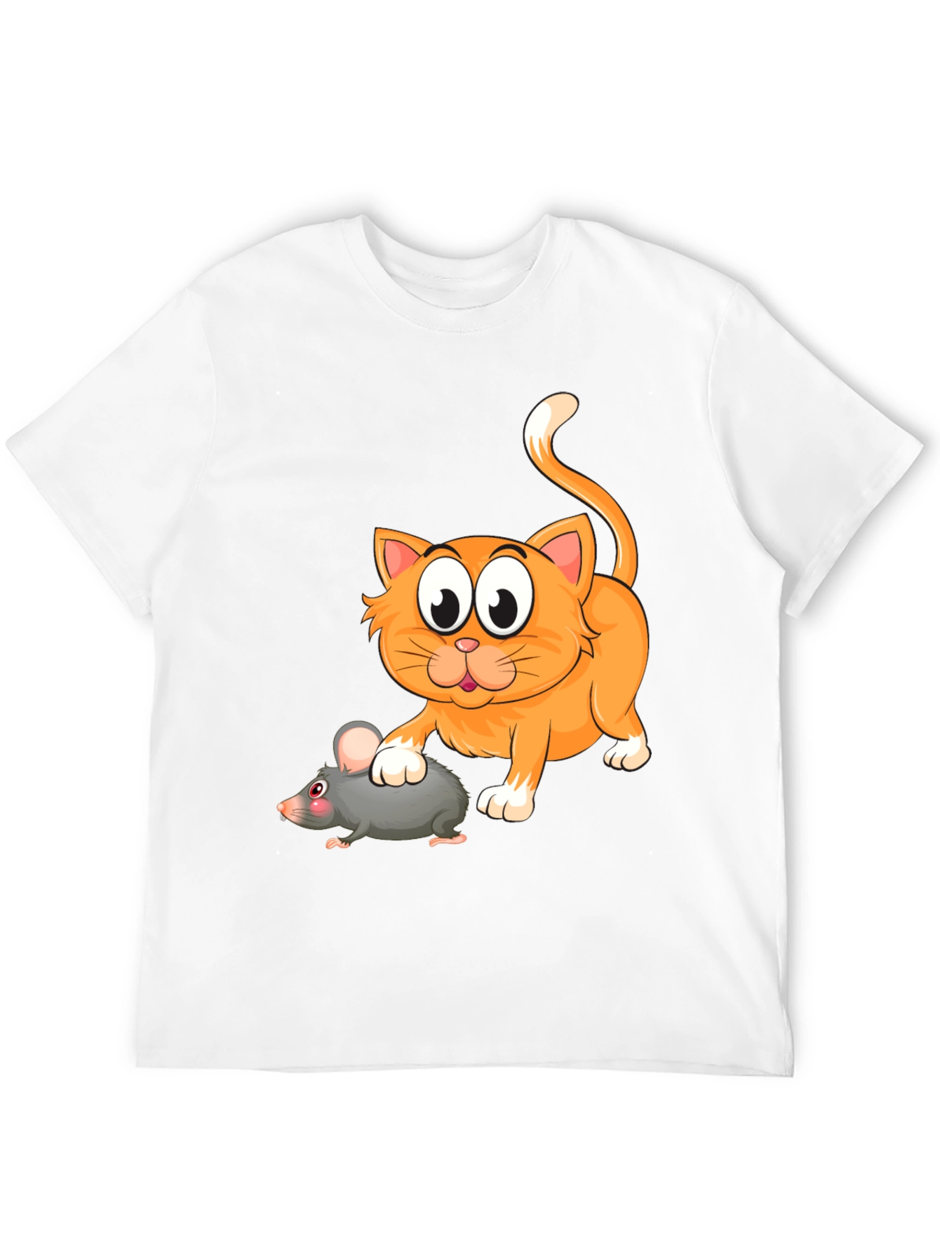 Cartoon Cat and Mouse Graphic T-Shirt - Black