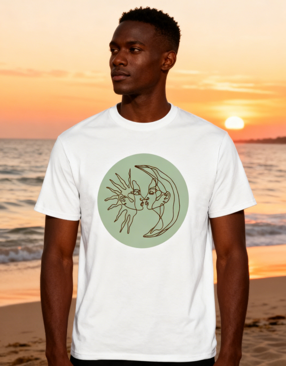 Ethereal Celestial Kiss T-Shirt with Green Circle Accent