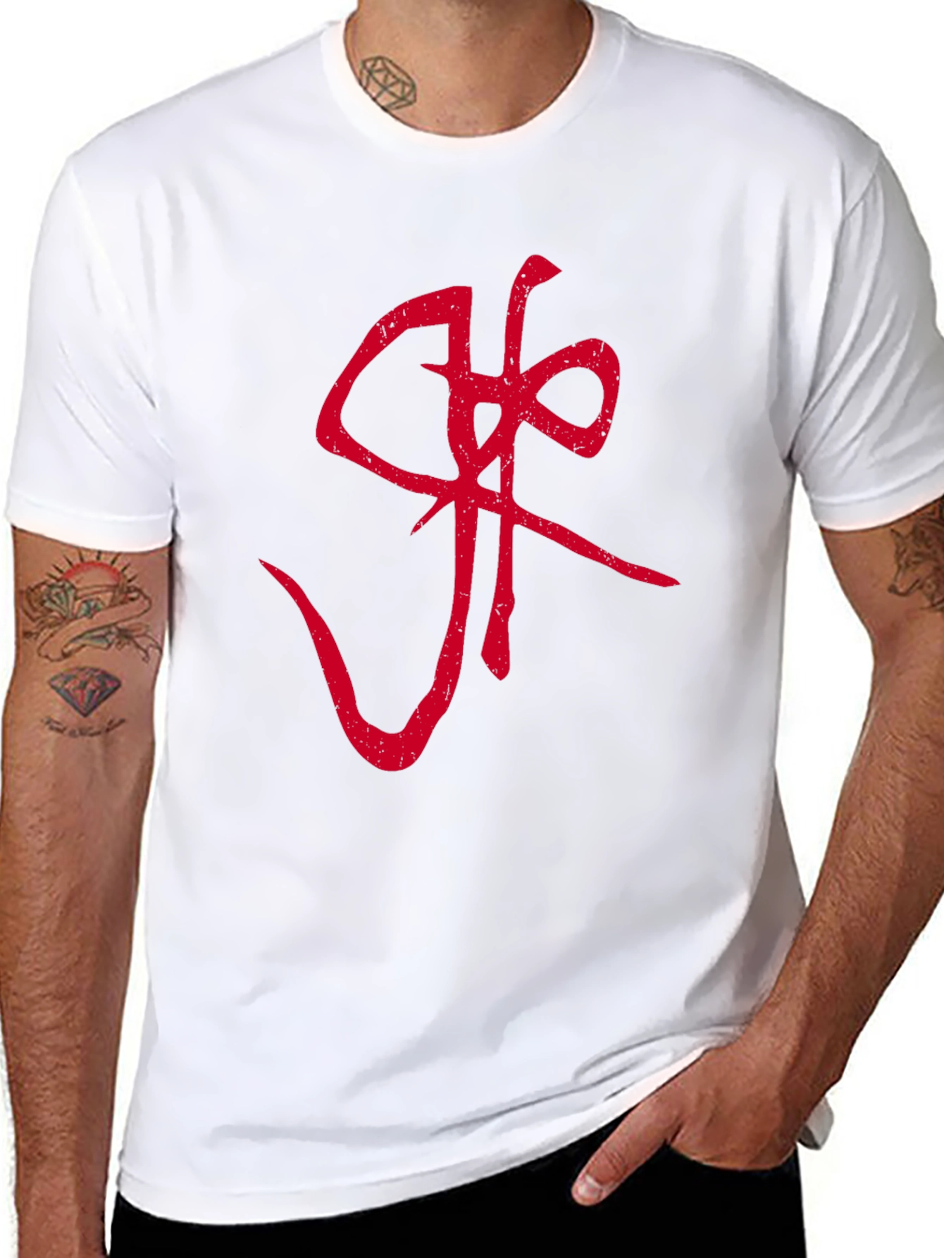 Graphic Tee - Red Symbol on Black Cotton