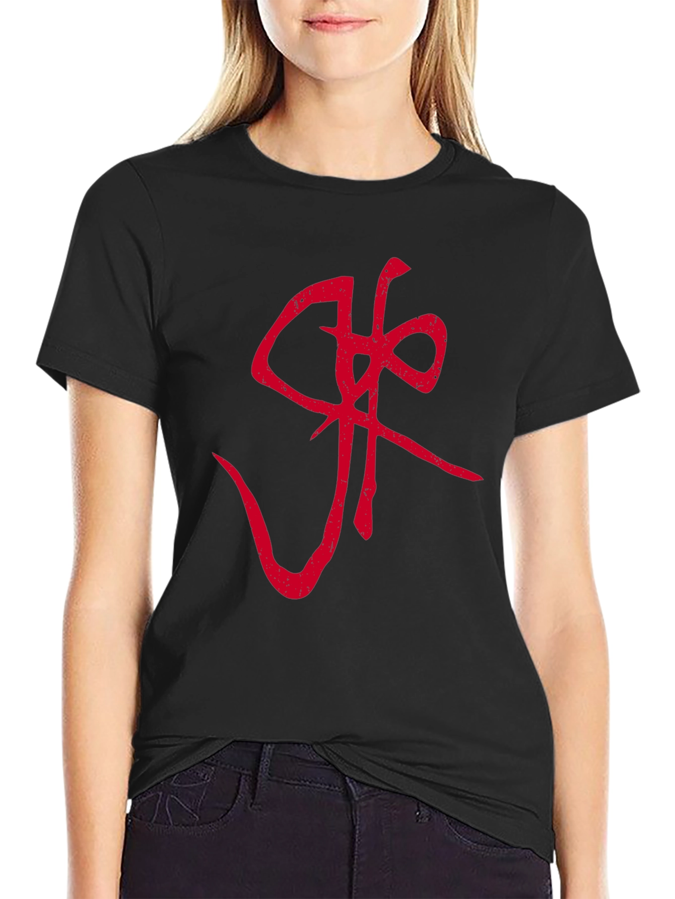 Graphic Tee - Red Symbol on Black Cotton