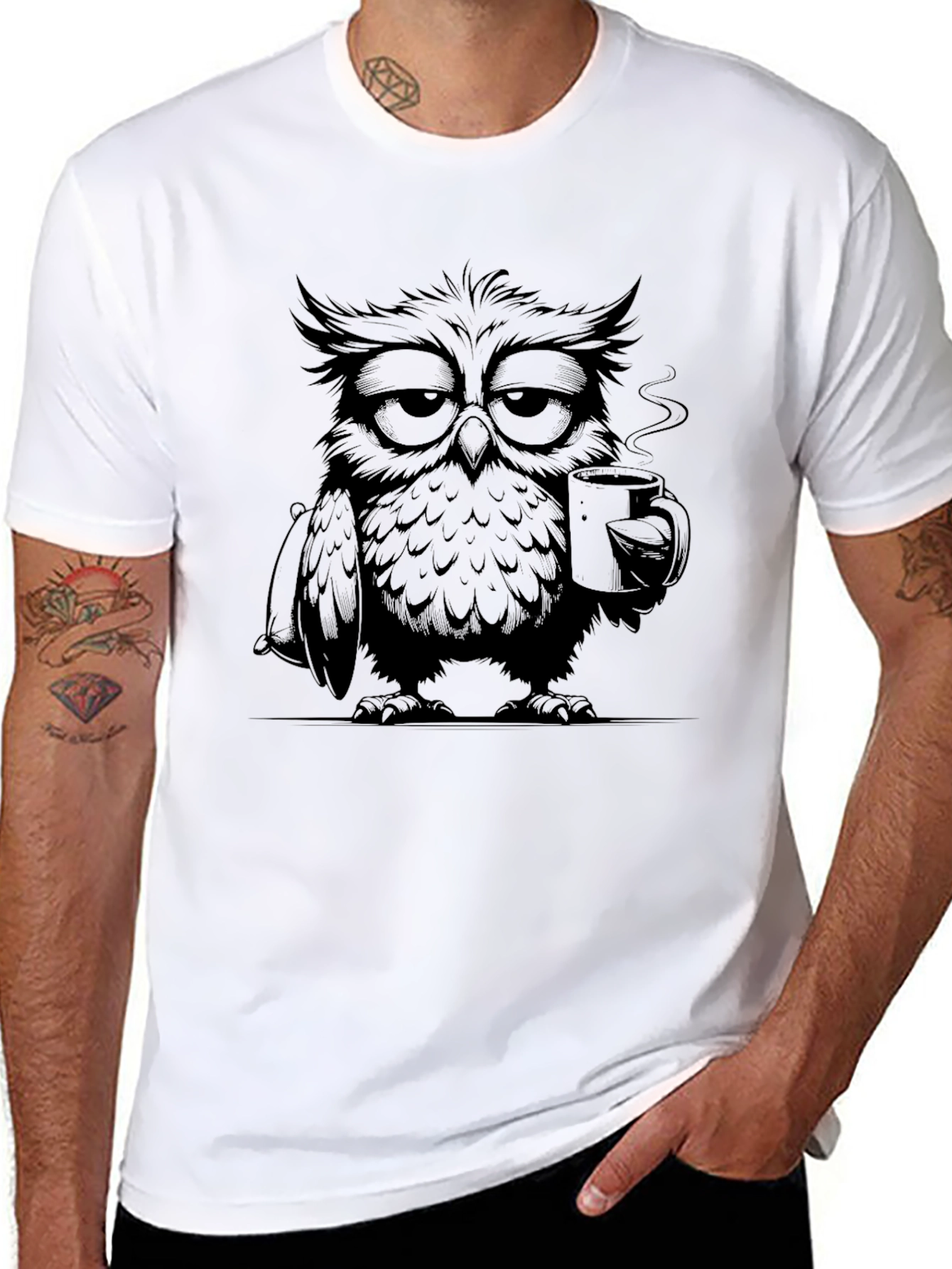 Sleepy Owl Coffee T-Shirt - Black Graphic Tee