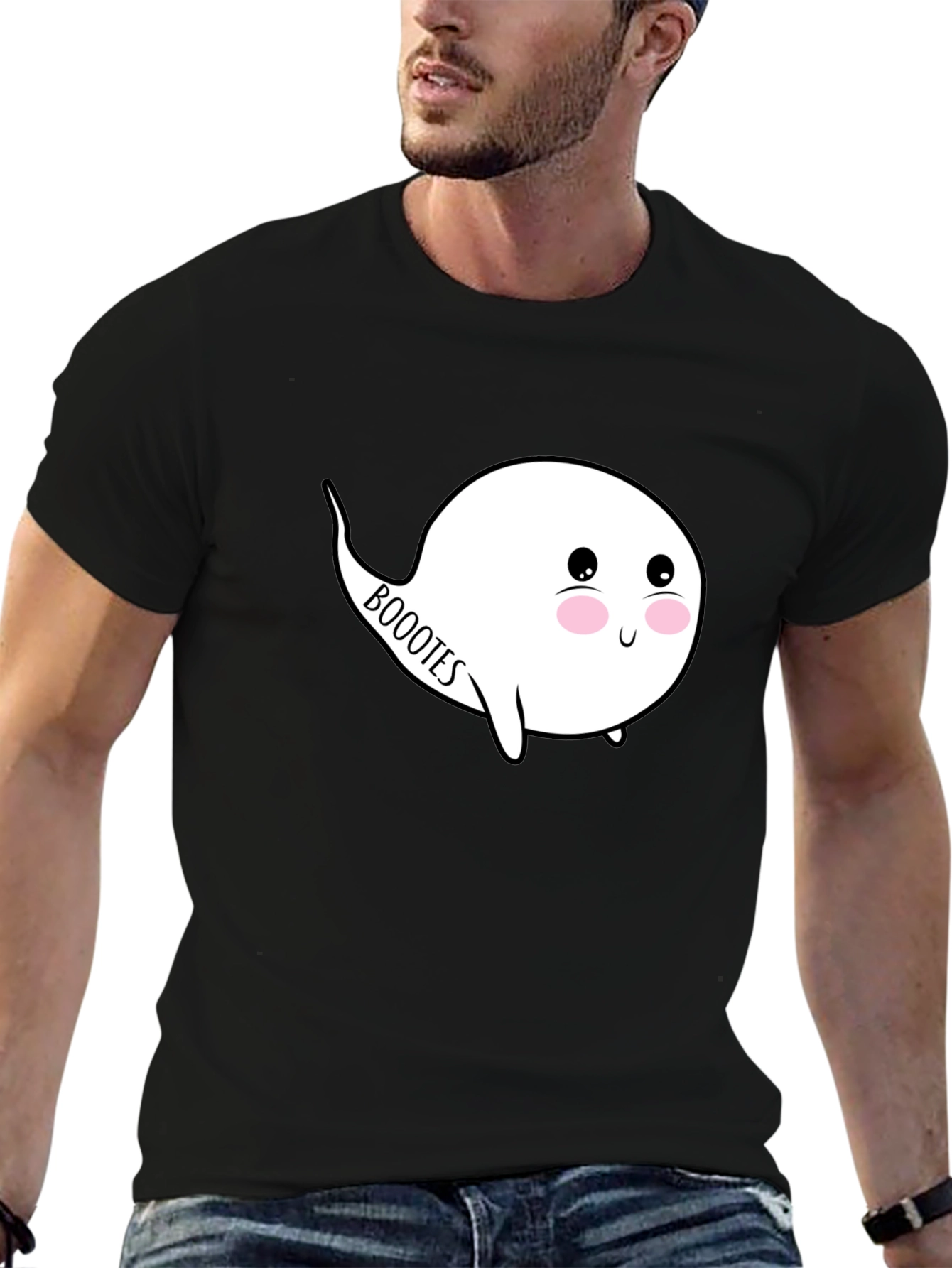 Cute Ghost Booootes Black T-Shirt