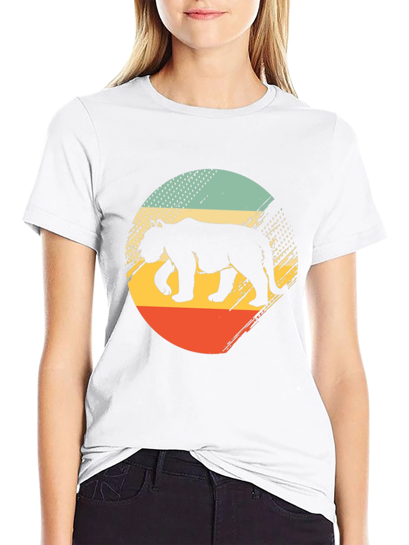 Retro Bear Graphic Tee - Black Cotton Blend Shirt