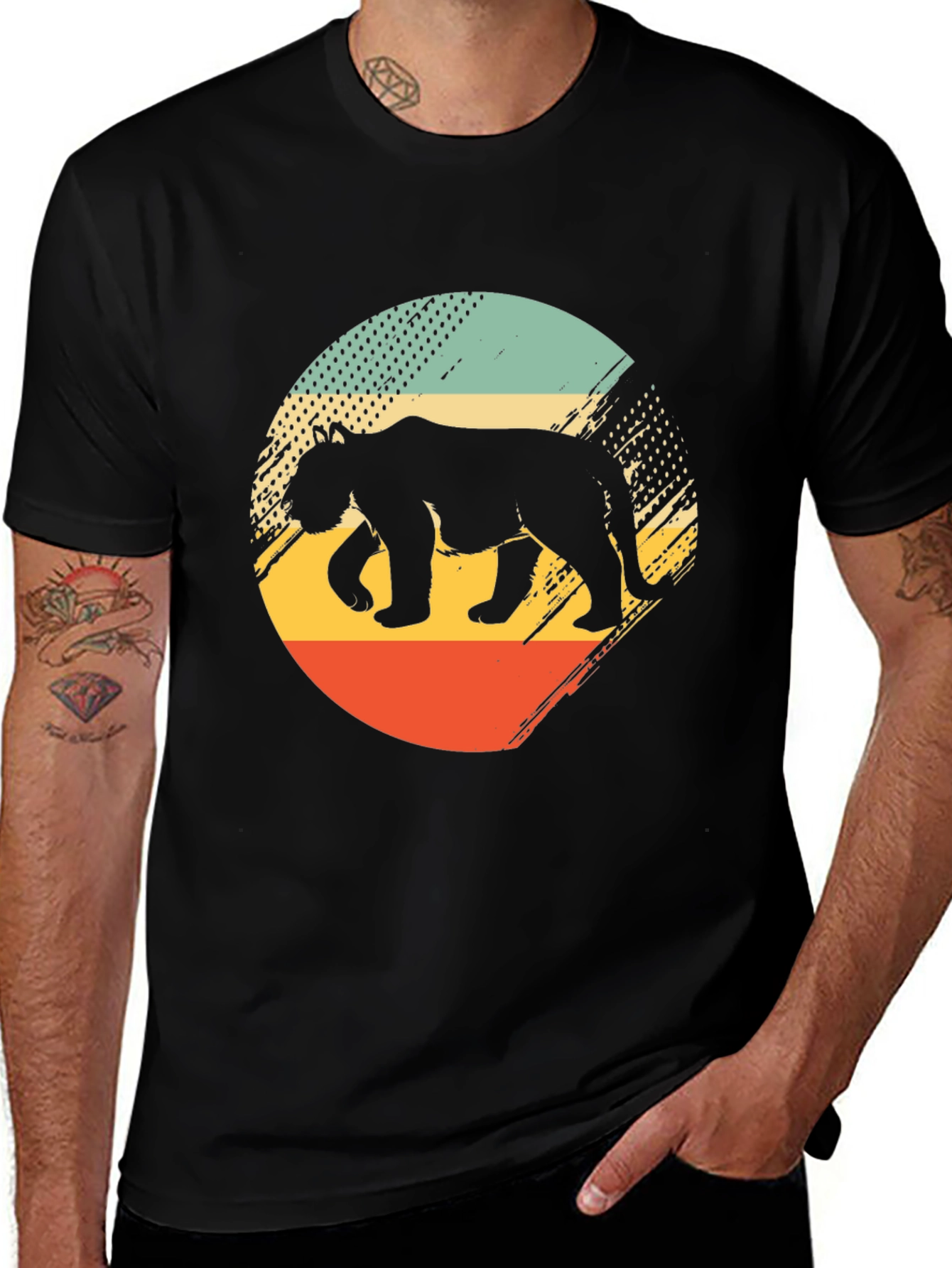Retro Bear Graphic Tee - Black Cotton Blend Shirt