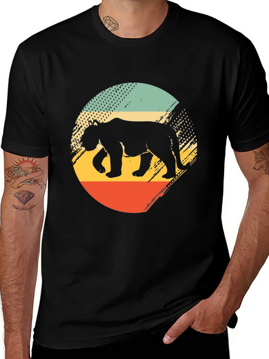 Retro Bear Graphic Tee - Black Cotton Blend Shirt