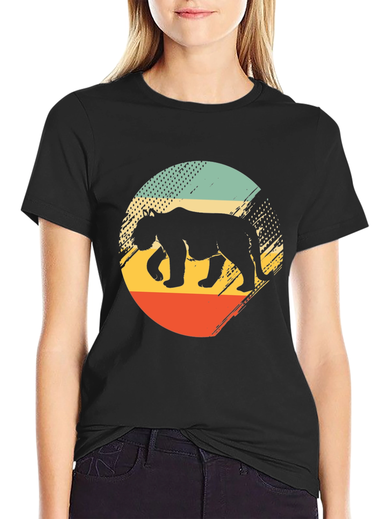 Retro Bear Graphic Tee - Black Cotton Blend Shirt