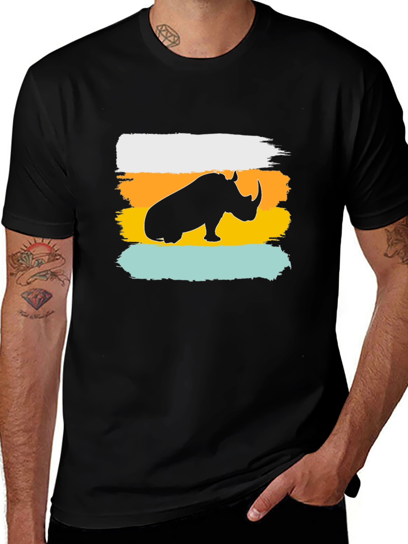 Rhino Silhouette Mens Graphic Tee - Black