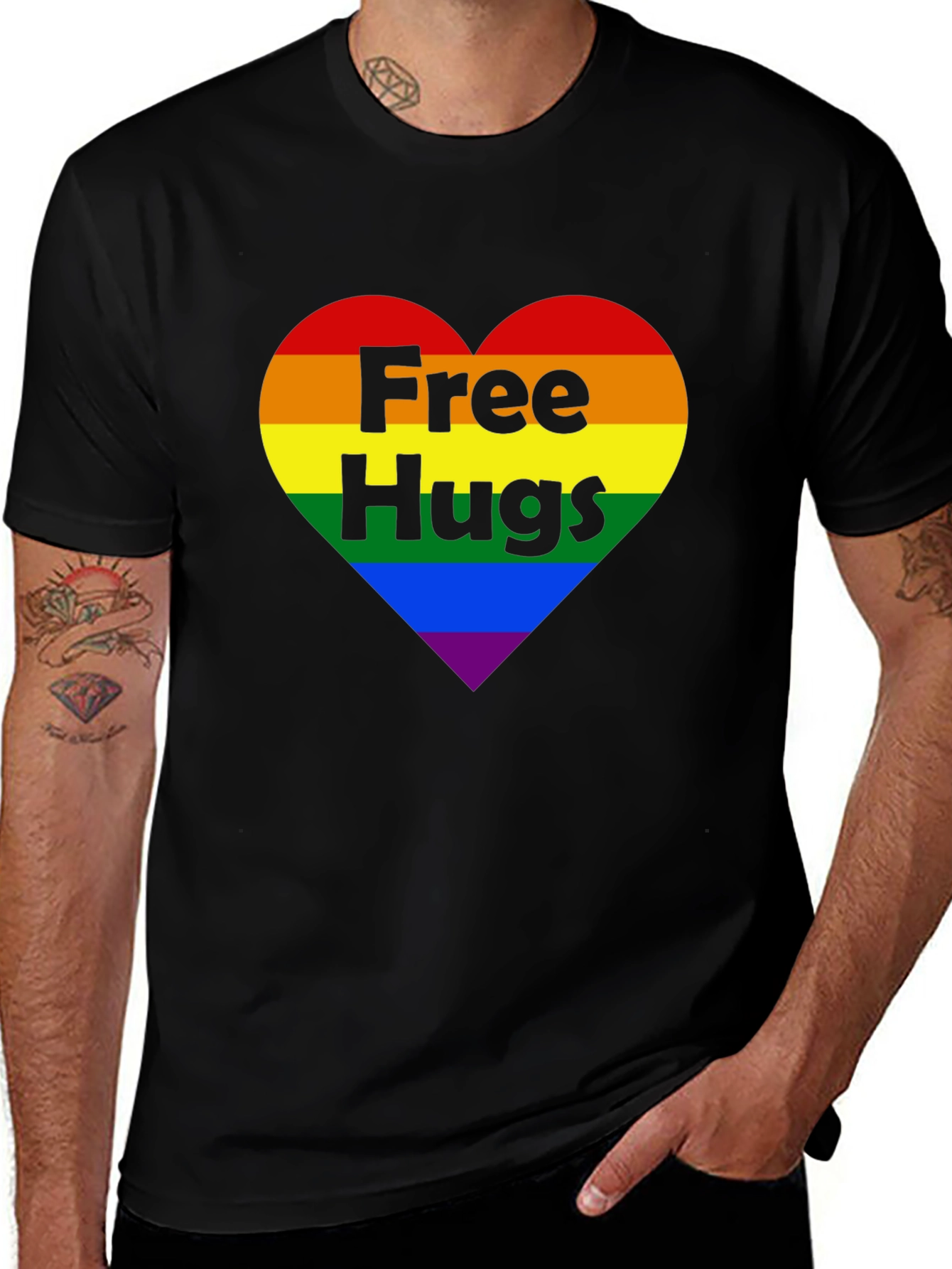 Free Hugs LGBT Pride Rainbow Heart T-Shirt