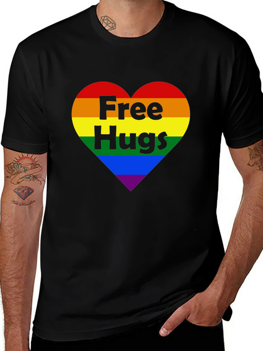 Free Hugs LGBT Pride Rainbow Heart T-Shirt