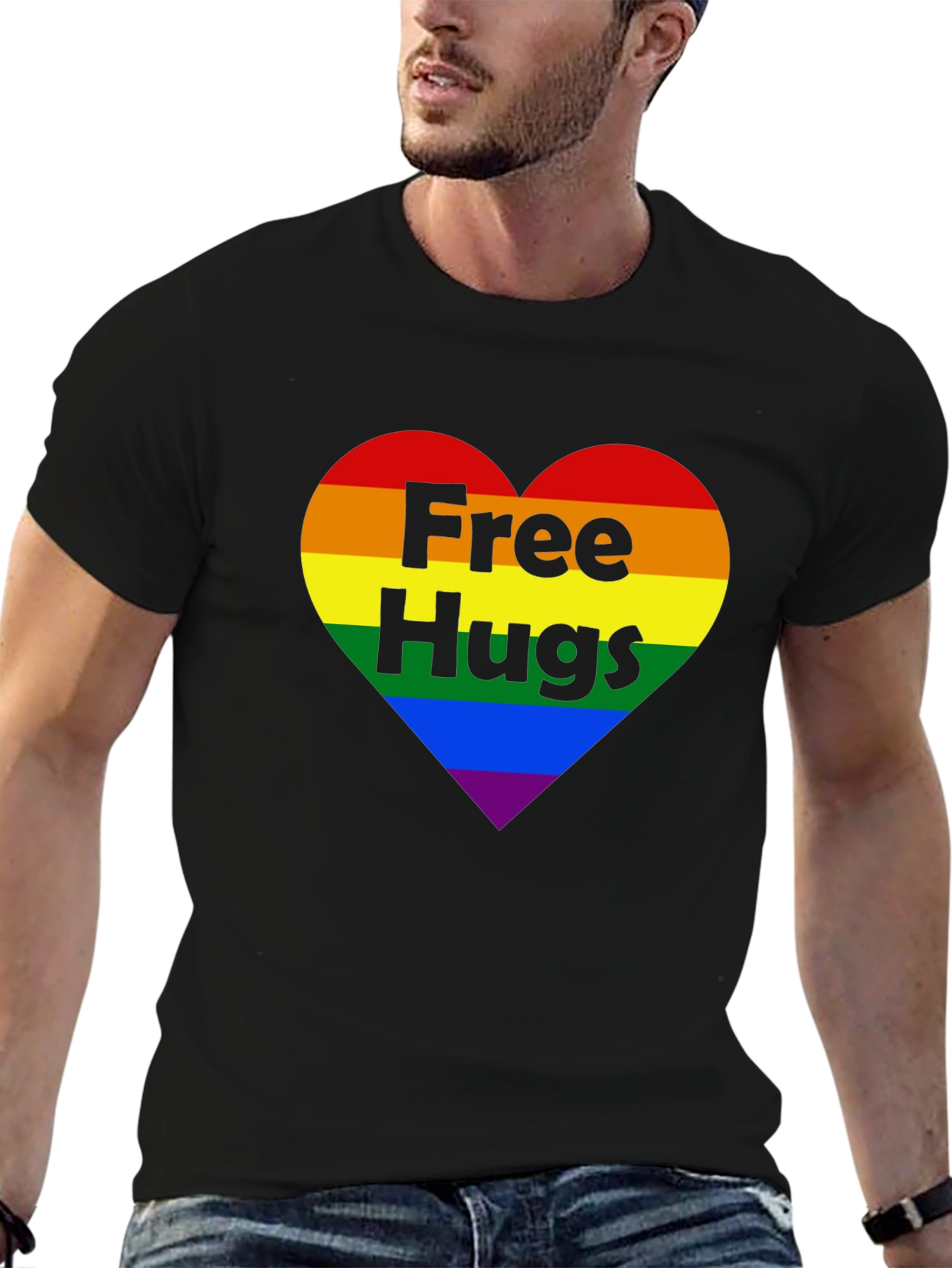 Free Hugs LGBT Pride Rainbow Heart T-Shirt