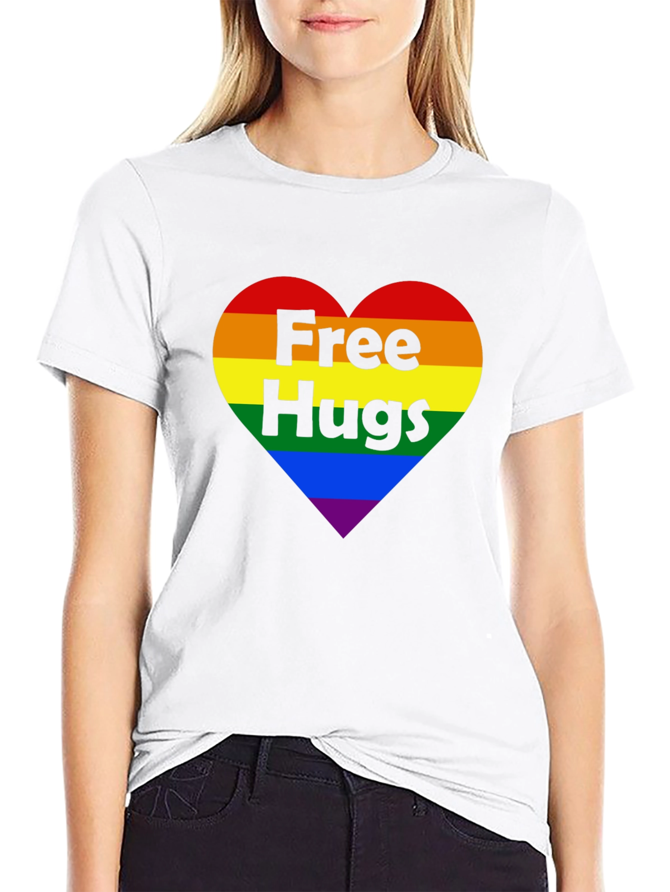 Free Hugs LGBT Pride Rainbow Heart T-Shirt