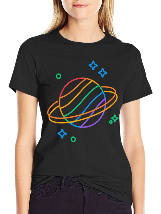 Rainbow Planet Graphic Tee - Black Cotton T-Shirt