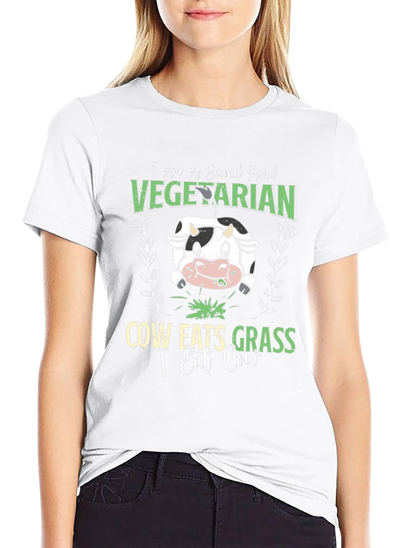 Second Hand Vegetarian Funny Cow Graphic T-Shirt