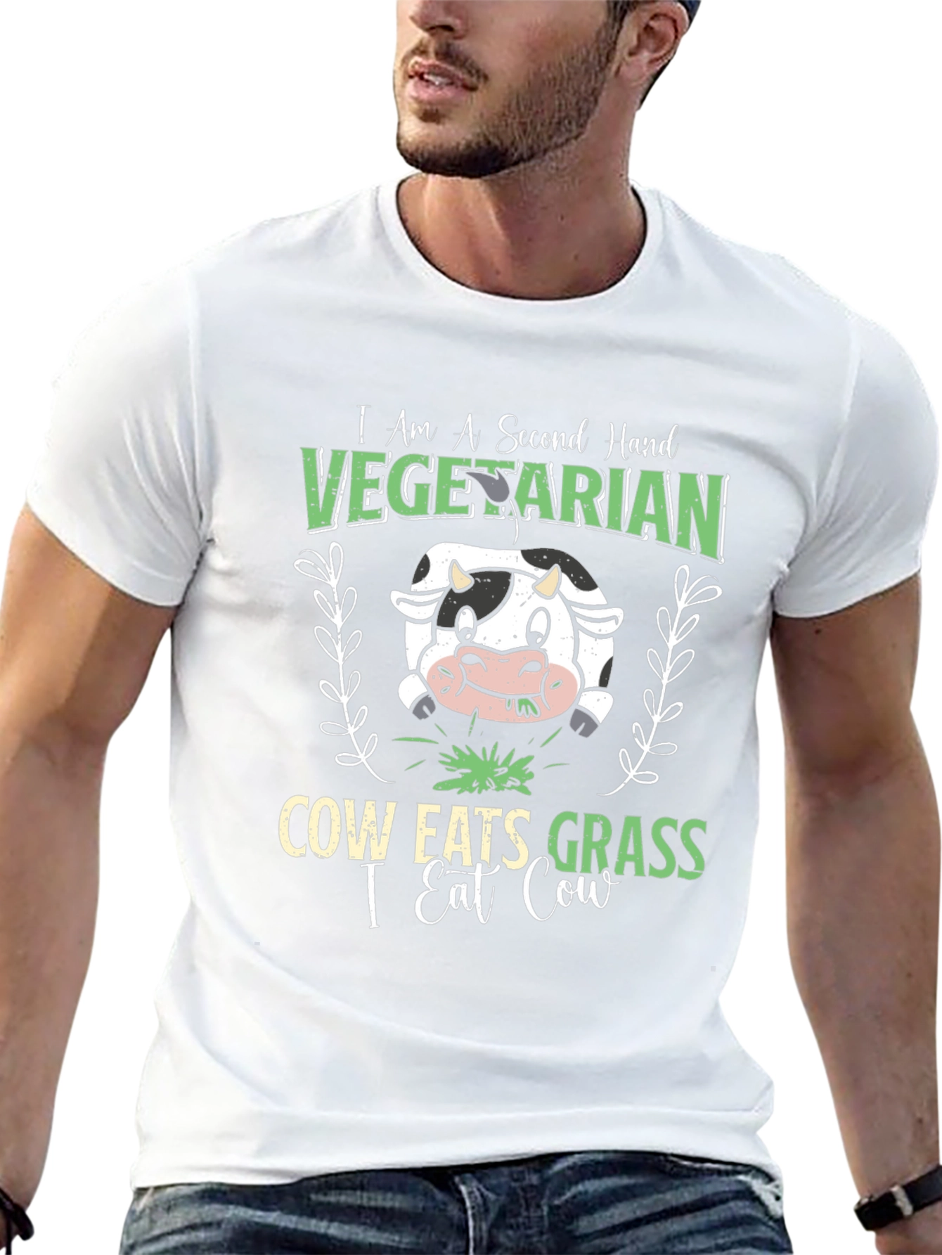 Second Hand Vegetarian Funny Cow Graphic T-Shirt