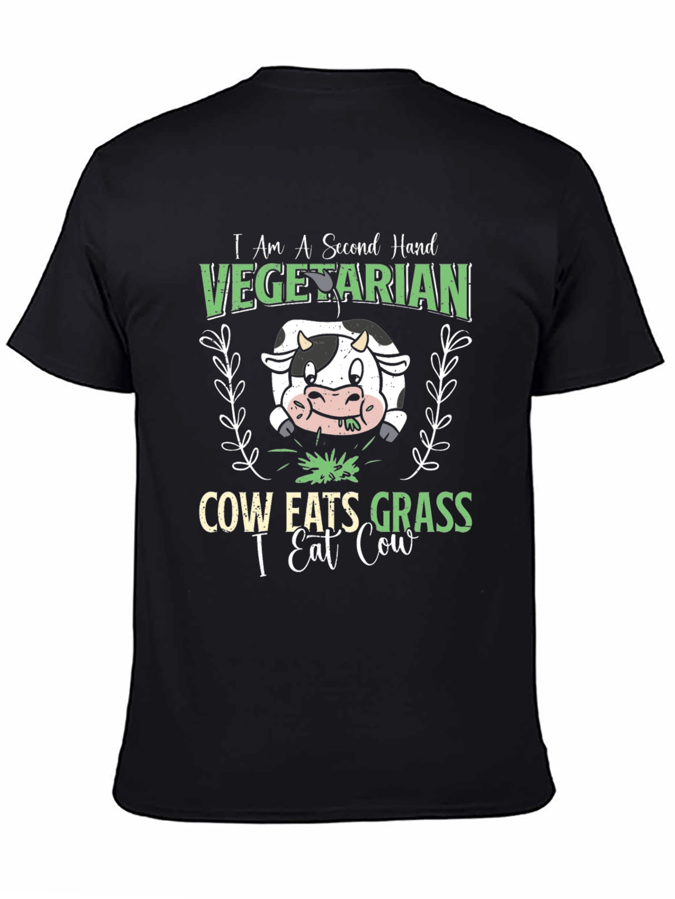 Second Hand Vegetarian Funny Cow Graphic T-Shirt