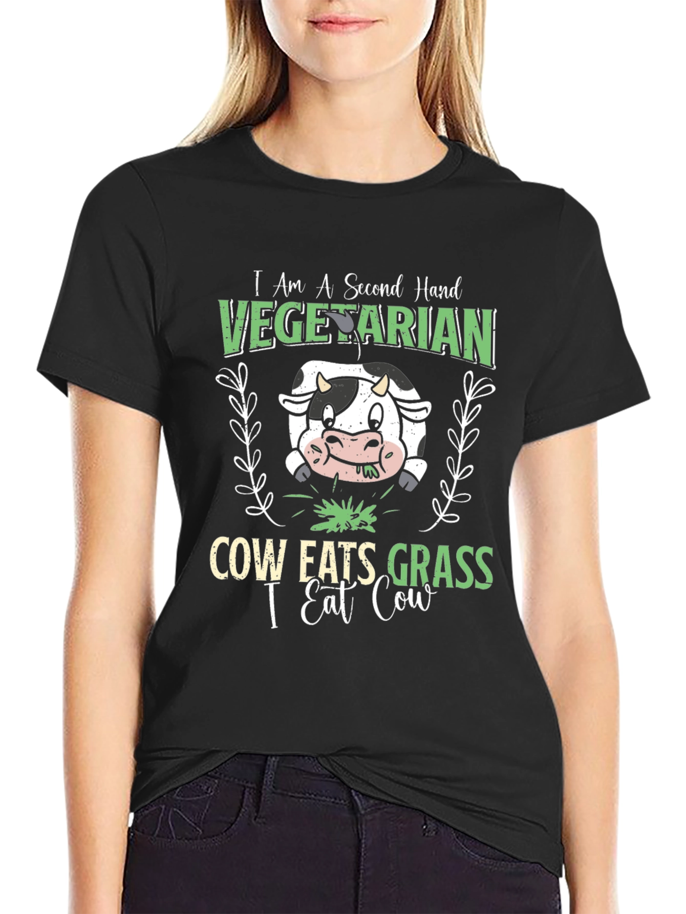 Second Hand Vegetarian Funny Cow Graphic T-Shirt