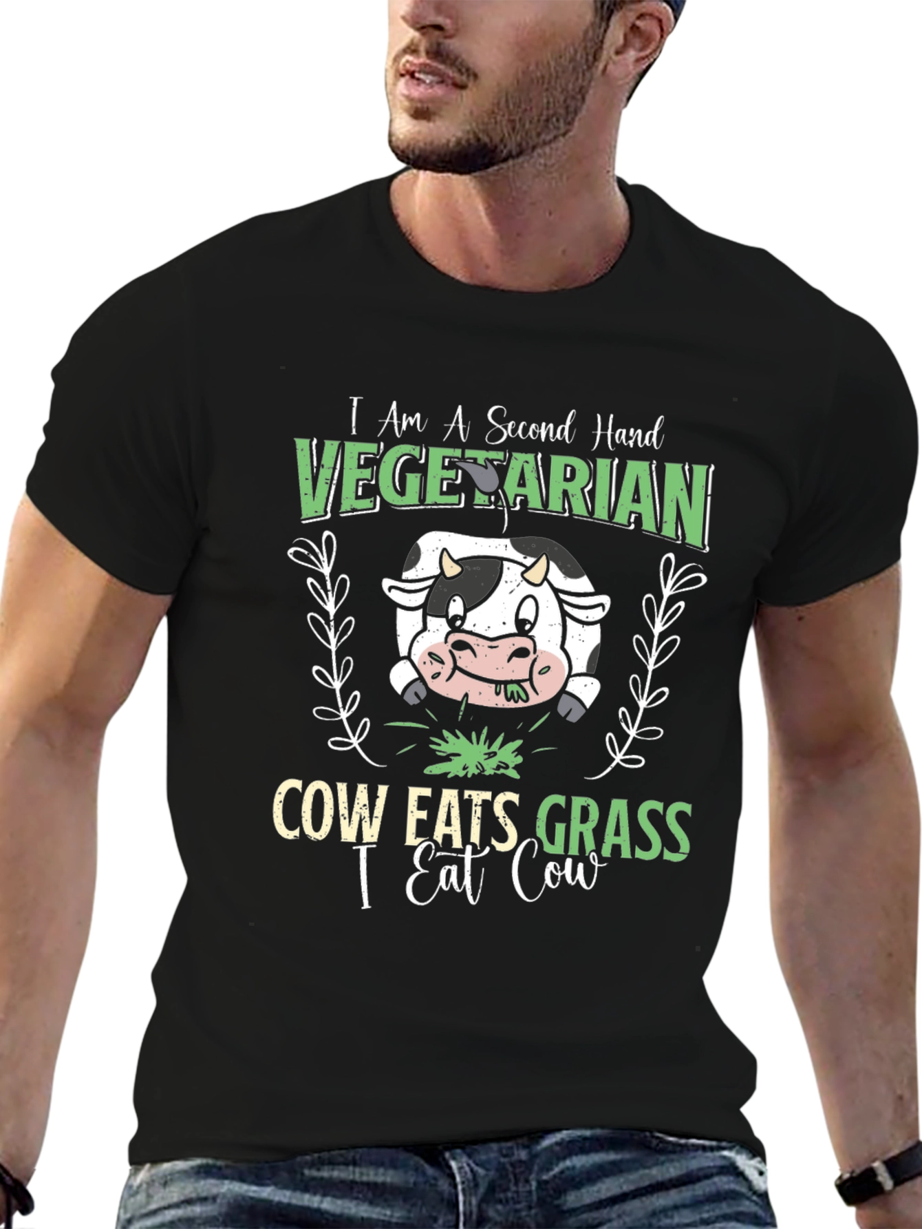 Second Hand Vegetarian Funny Cow Graphic T-Shirt