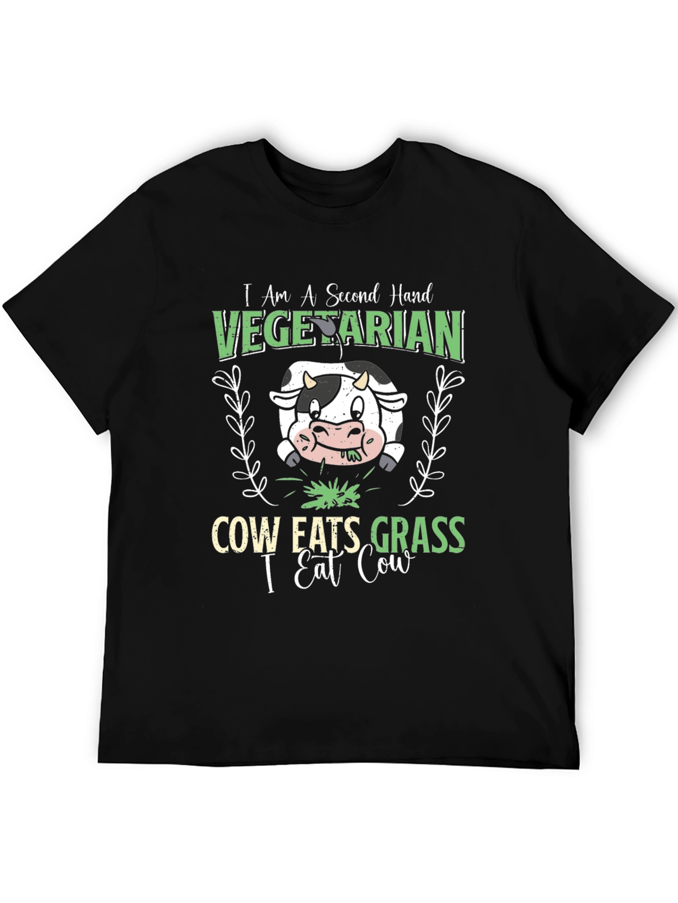 Second Hand Vegetarian Funny Cow Graphic T-Shirt