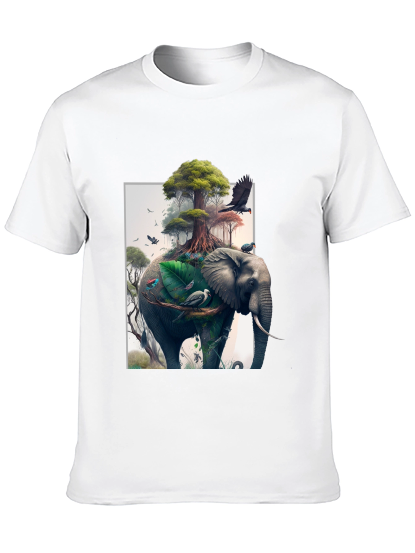 Nature Elephant Print Black T-Shirt